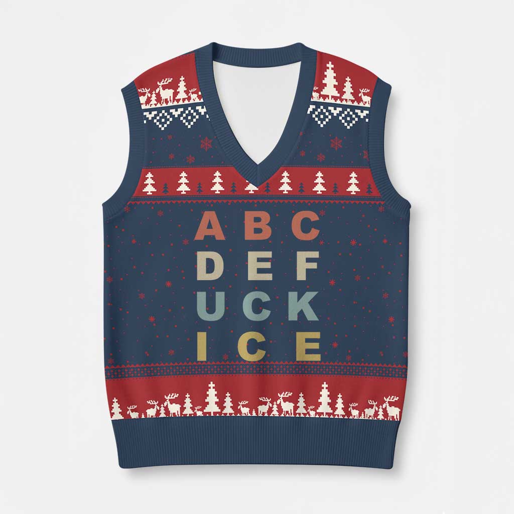 Funny Fuck Ice Protest Resistance V-Neck Knit Sweater Vest Political Retro Alphabet Graphic