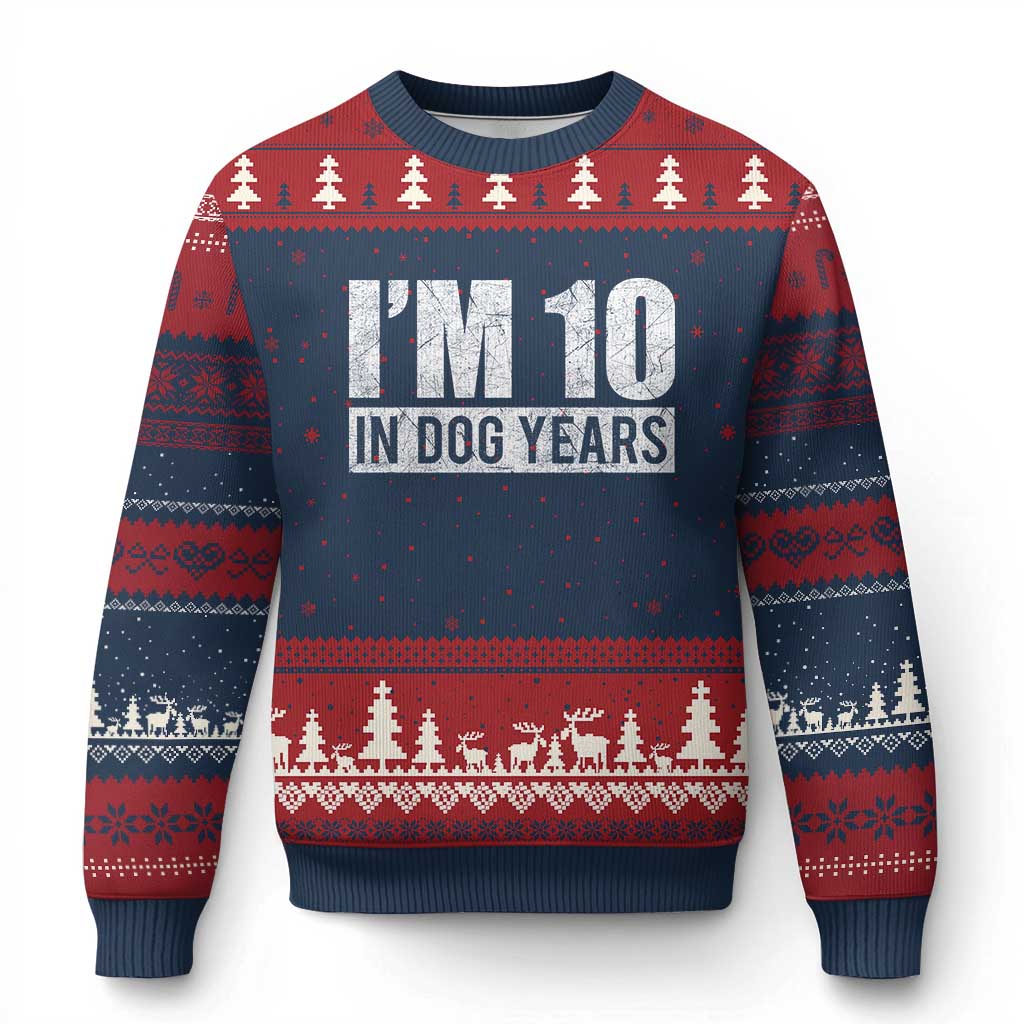 70th Birthday Funny I Am 10 In Dog Years Ugly Christmas Sweater 70 Years Old Gifts
