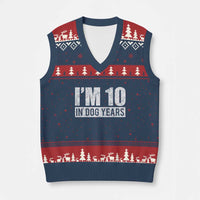 70th Birthday Funny I Am 10 In Dog Years V-Neck Knit Sweater Vest 70 Years Old Gifts