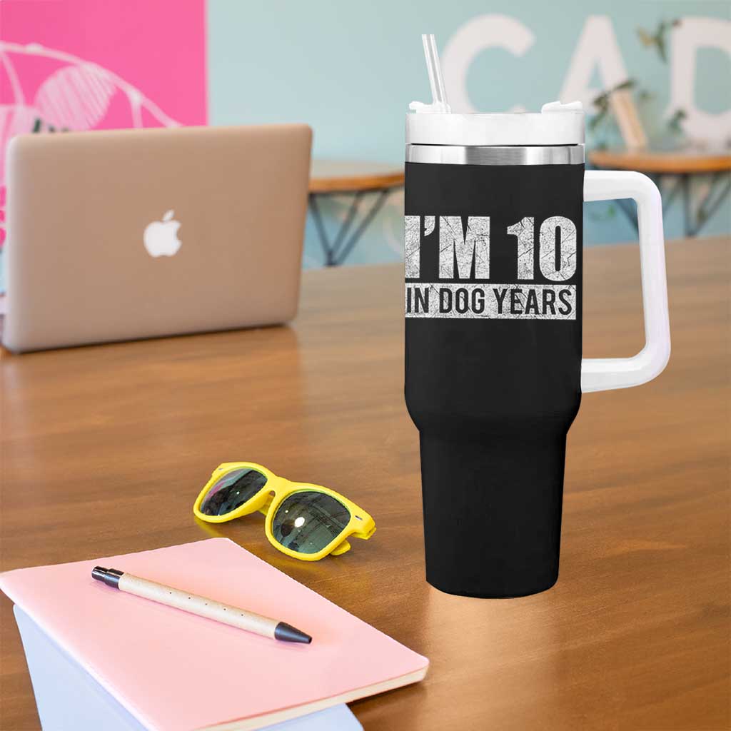 70th Birthday Funny I Am 10 In Dog Years Tumbler With Handle 70 Years Old Gifts