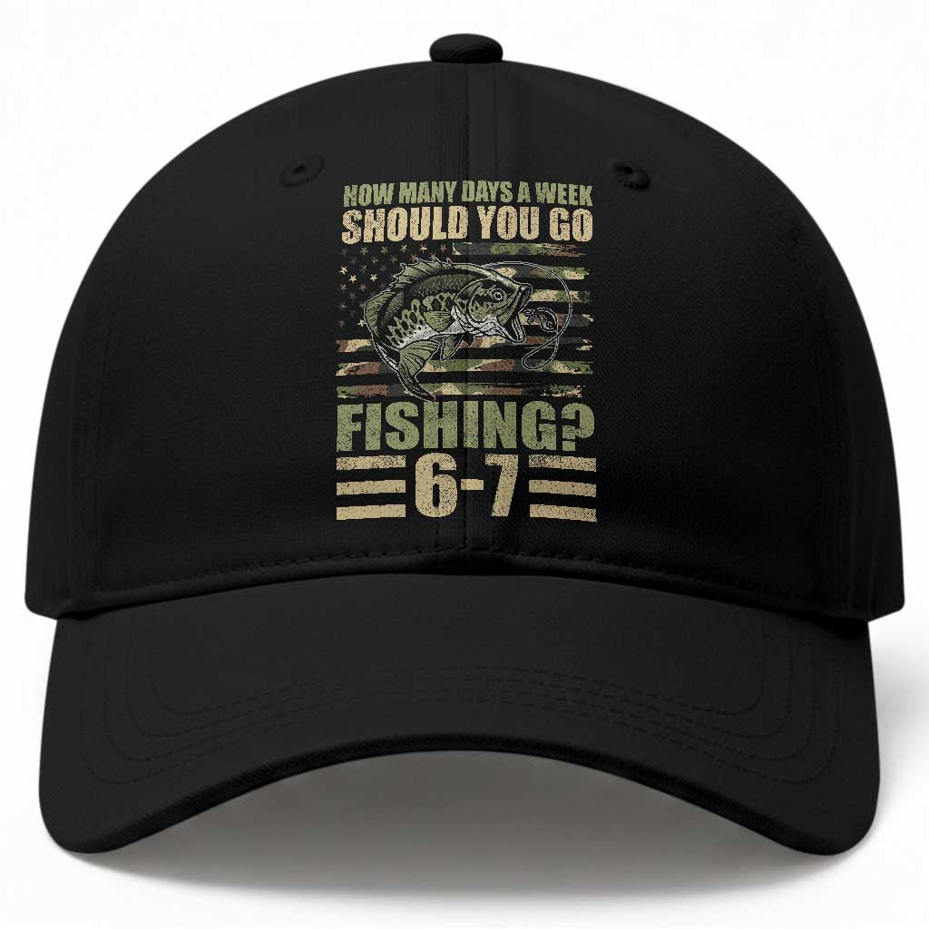 Fishing 67 Meme Baseball Cap How Many Days A Week Should You Go Fishing Camo Flag