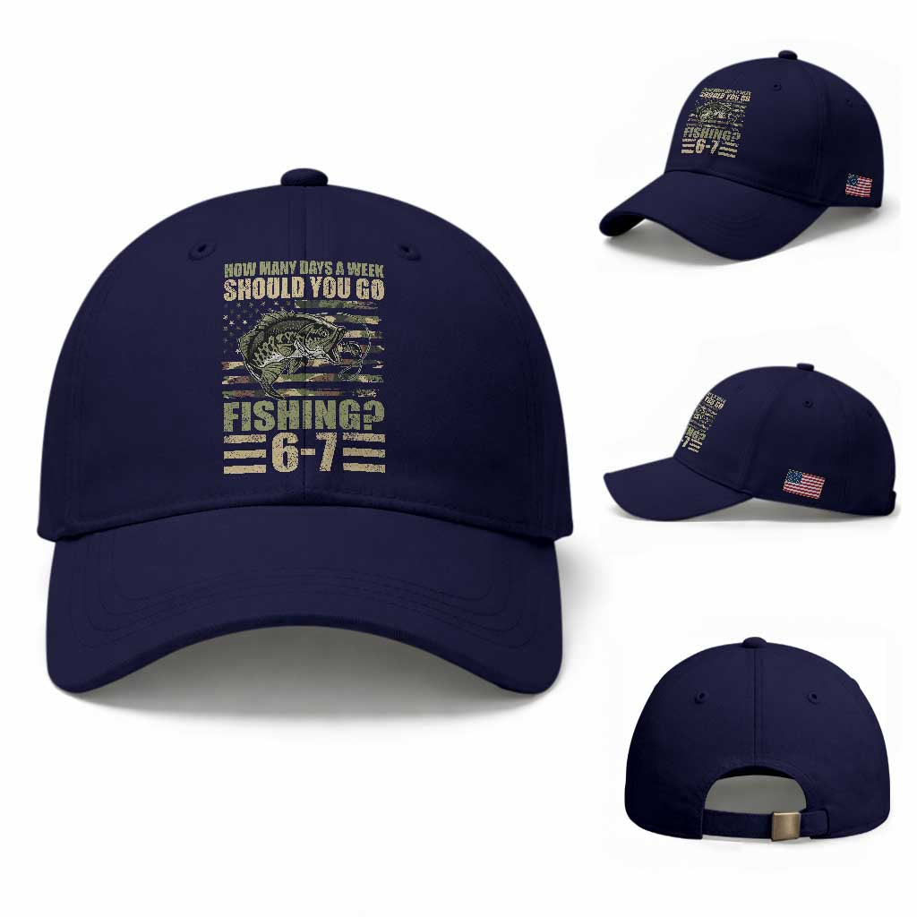 Fishing 67 Meme Baseball Cap How Many Days A Week Should You Go Fishing Camo Flag