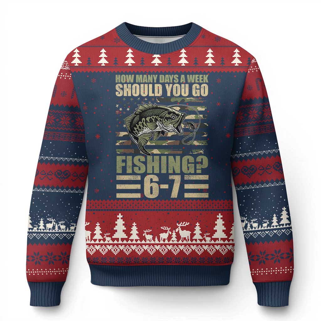Fishing 67 Meme Ugly Christmas Sweater How Many Days A Week Should You Go Fishing Camo Flag