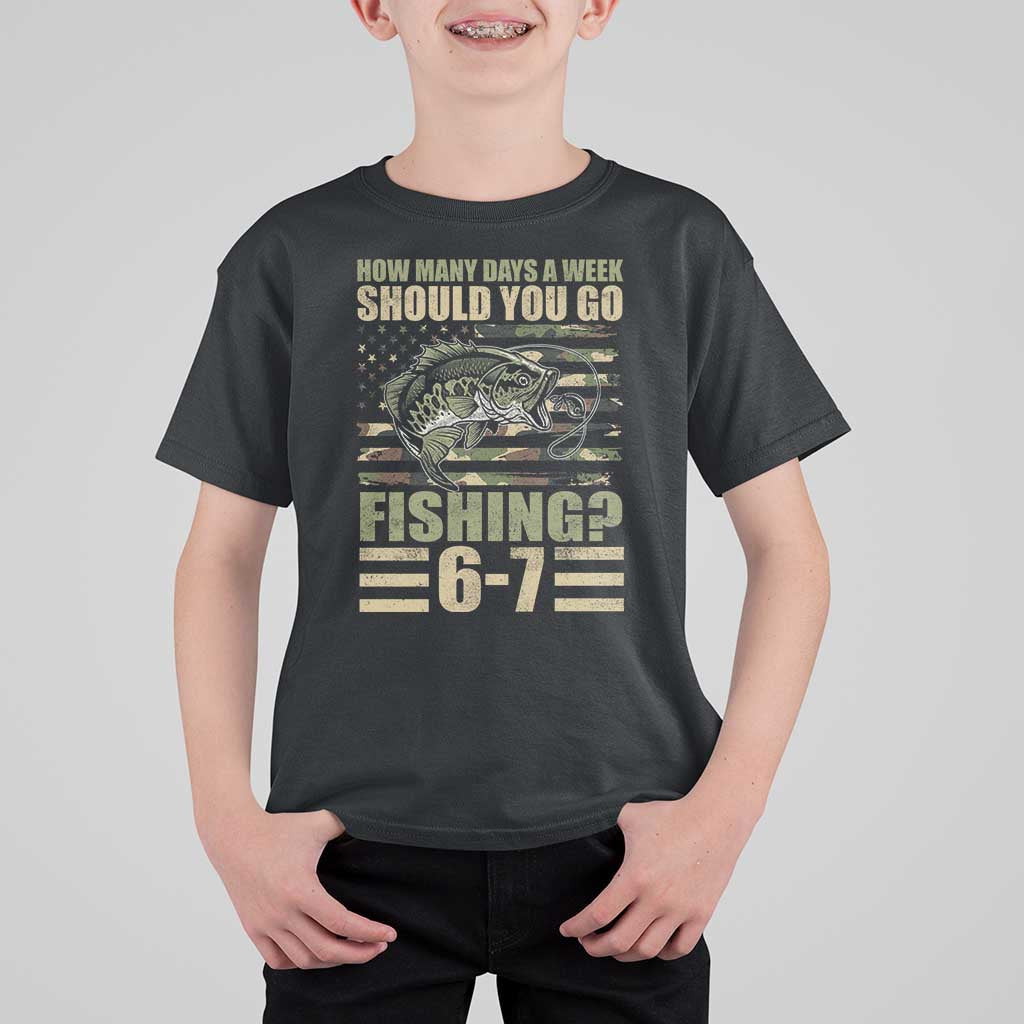 Fishing 67 Meme T Shirt For Kid How Many Days A Week Should You Go Fishing Camo Flag