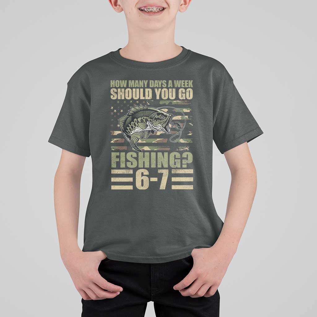 Fishing 67 Meme T Shirt For Kid How Many Days A Week Should You Go Fishing Camo Flag