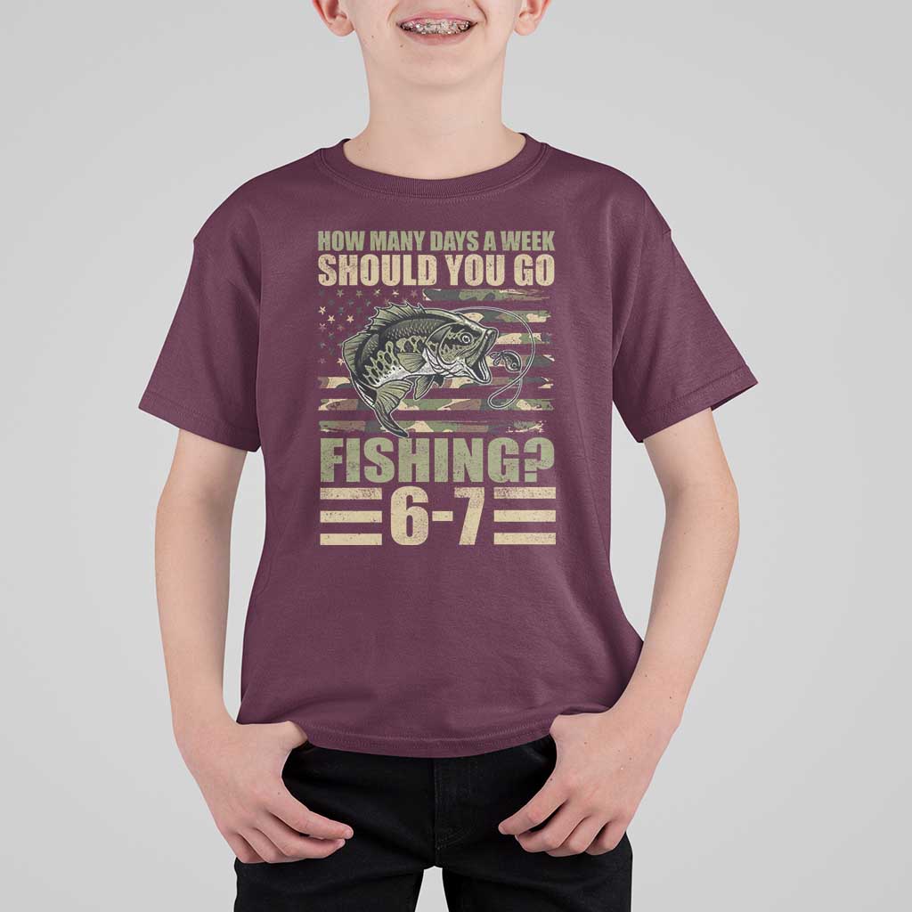 Fishing 67 Meme T Shirt For Kid How Many Days A Week Should You Go Fishing Camo Flag