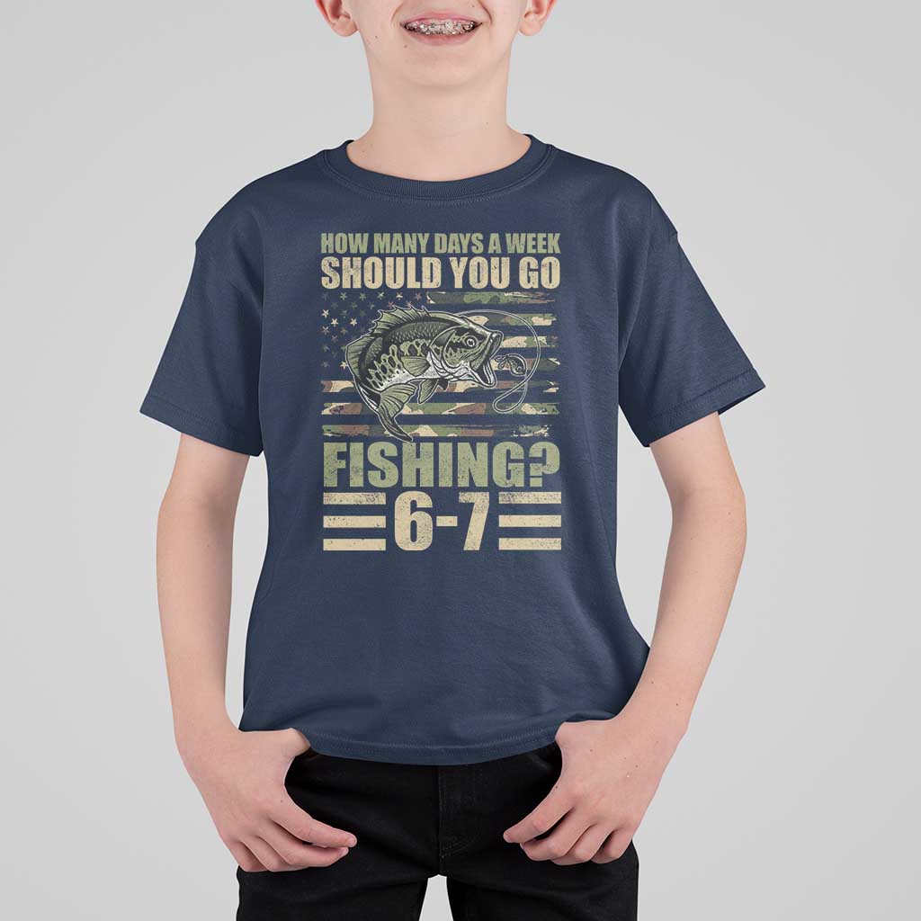 Fishing 67 Meme T Shirt For Kid How Many Days A Week Should You Go Fishing Camo Flag