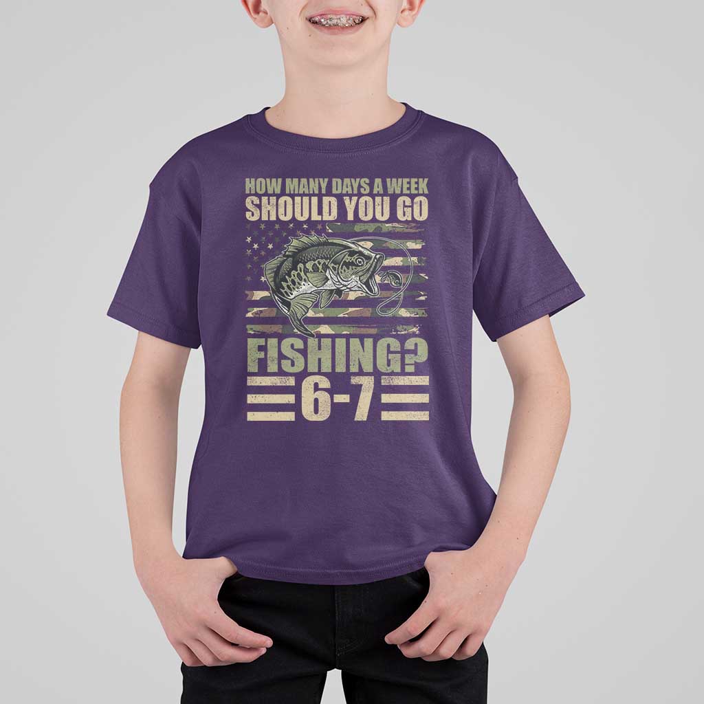 Fishing 67 Meme T Shirt For Kid How Many Days A Week Should You Go Fishing Camo Flag
