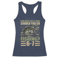 Fishing 67 Meme Racerback Tank Top How Many Days A Week Should You Go Fishing Camo Flag