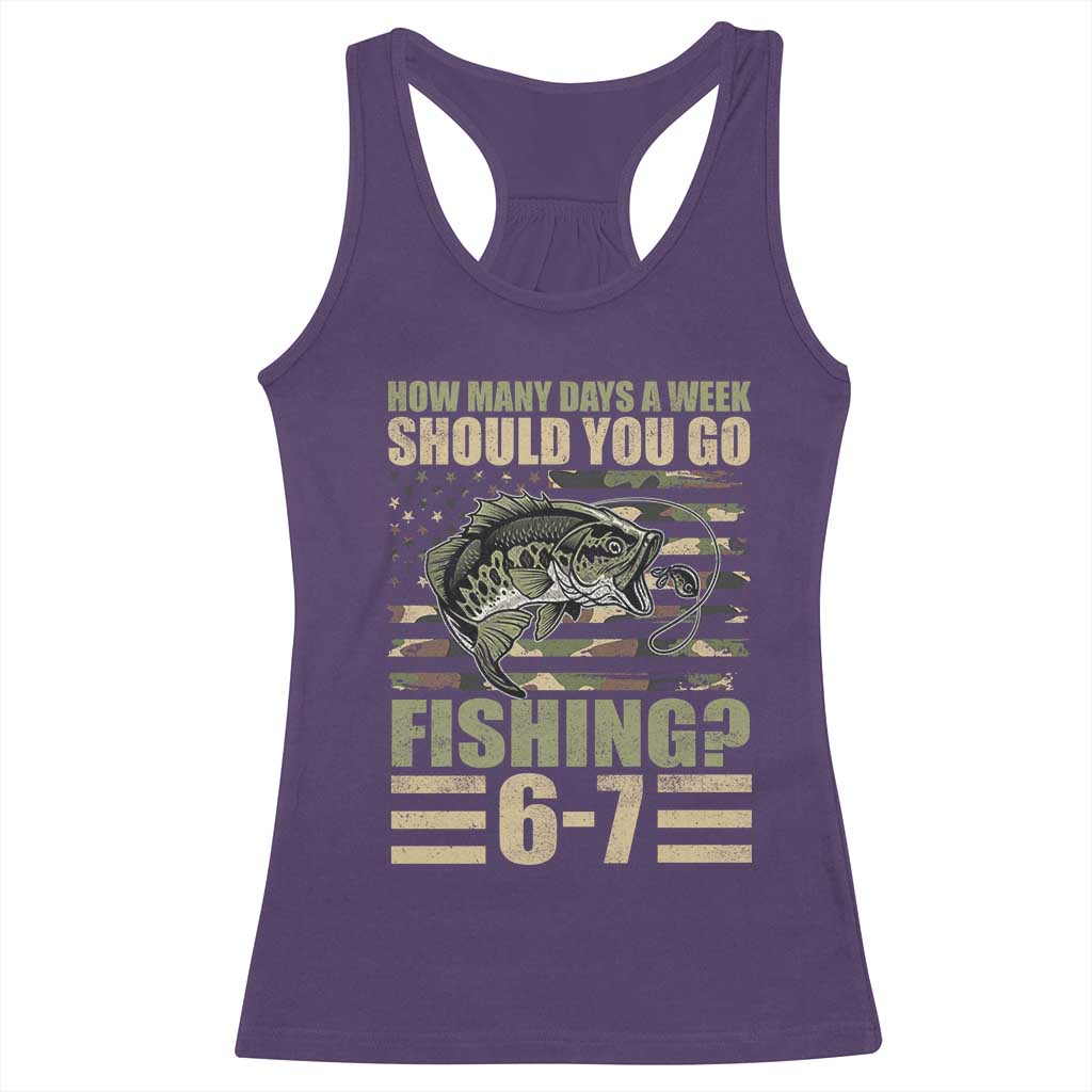 Fishing 67 Meme Racerback Tank Top How Many Days A Week Should You Go Fishing Camo Flag