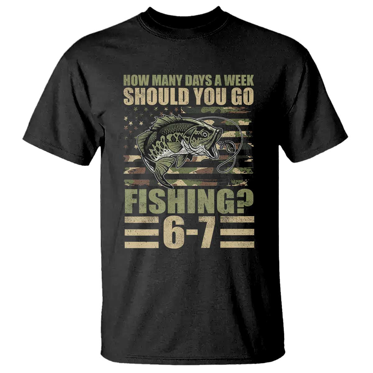 Fishing 67 Meme T Shirt How Many Days A Week Should You Go Fishing Camo Flag