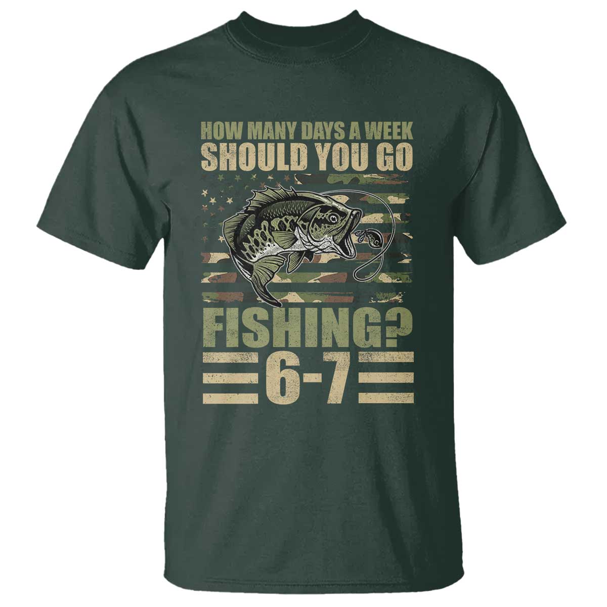 Fishing 67 Meme T Shirt How Many Days A Week Should You Go Fishing Camo Flag