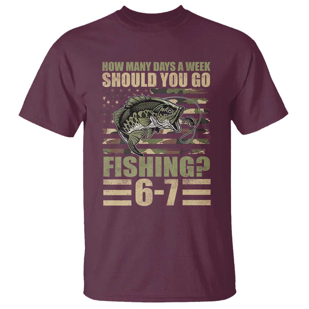 Fishing 67 Meme T Shirt How Many Days A Week Should You Go Fishing Camo Flag