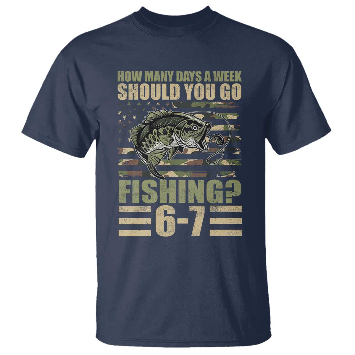 Fishing 67 Meme T Shirt How Many Days A Week Should You Go Fishing Camo Flag