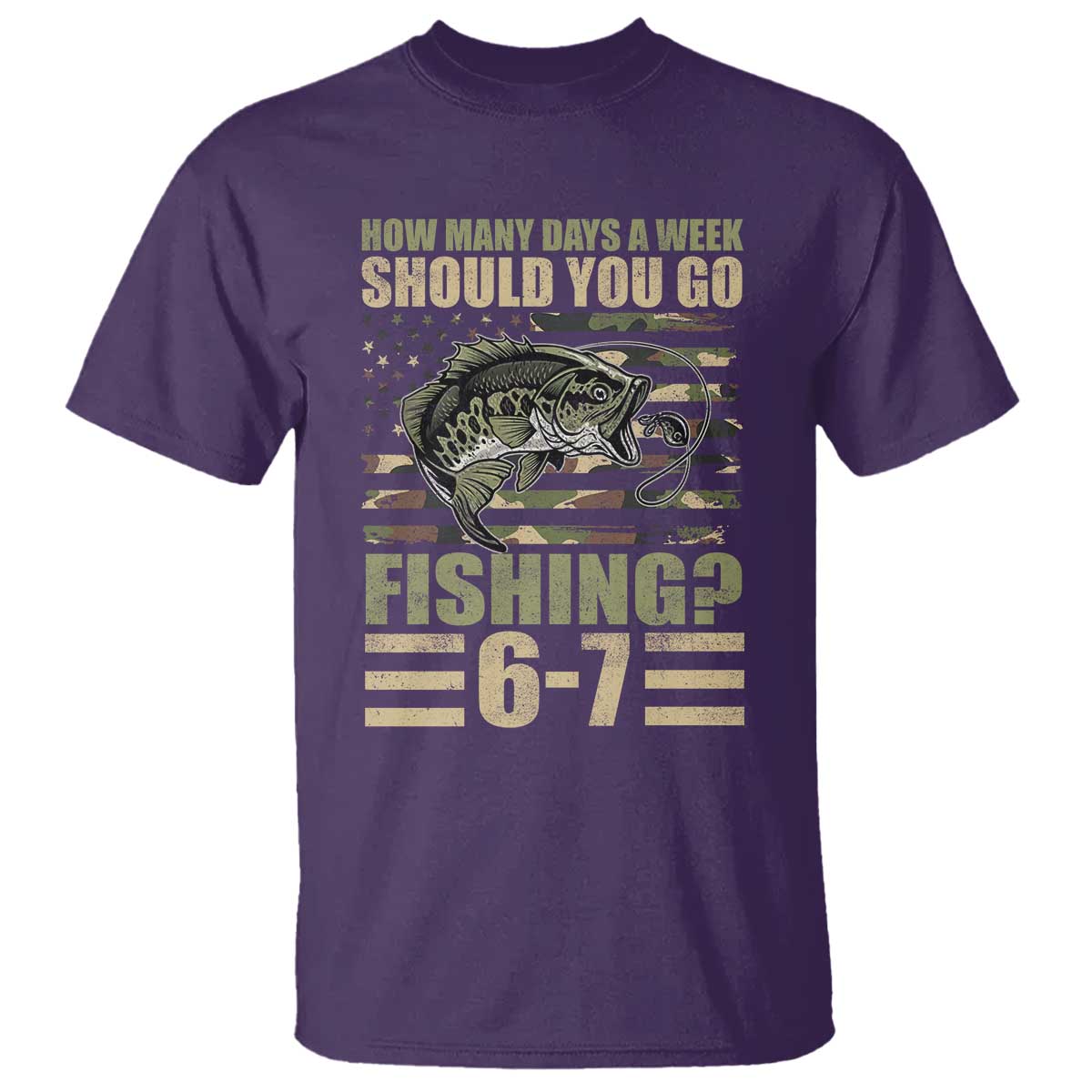 Fishing 67 Meme T Shirt How Many Days A Week Should You Go Fishing Camo Flag