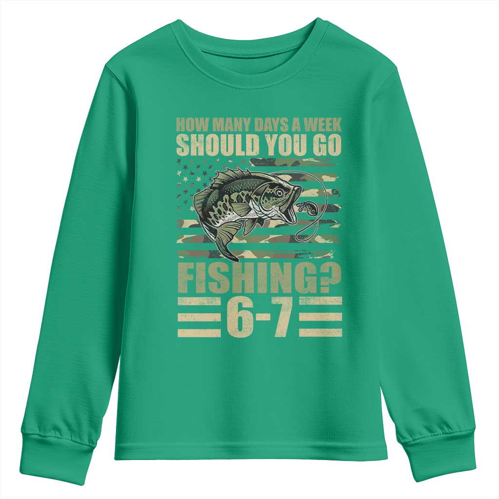 Fishing 67 Meme Youth Sweatshirt How Many Days A Week Should You Go Fishing Camo Flag