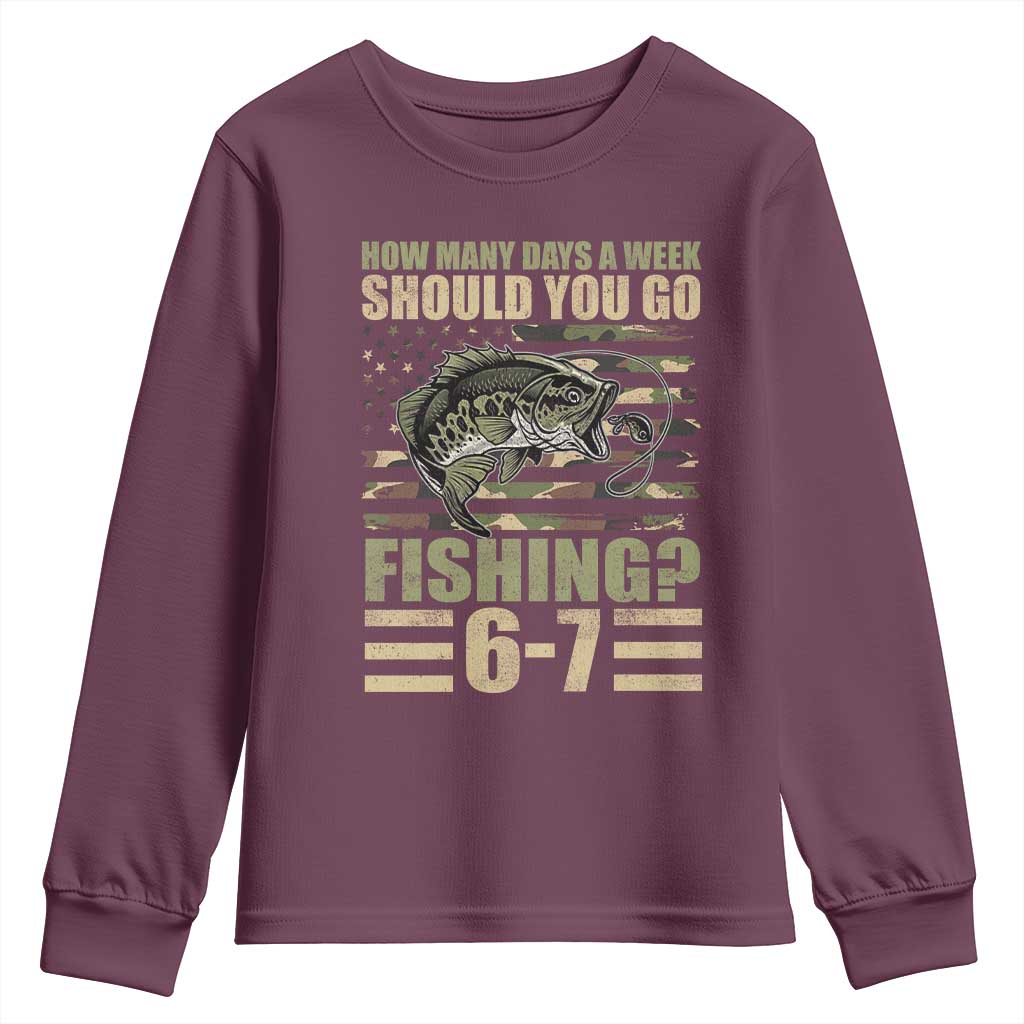 Fishing 67 Meme Youth Sweatshirt How Many Days A Week Should You Go Fishing Camo Flag