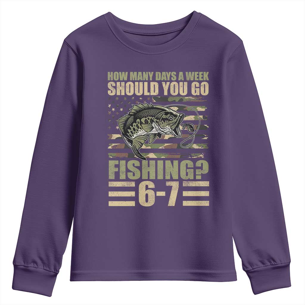 Fishing 67 Meme Youth Sweatshirt How Many Days A Week Should You Go Fishing Camo Flag