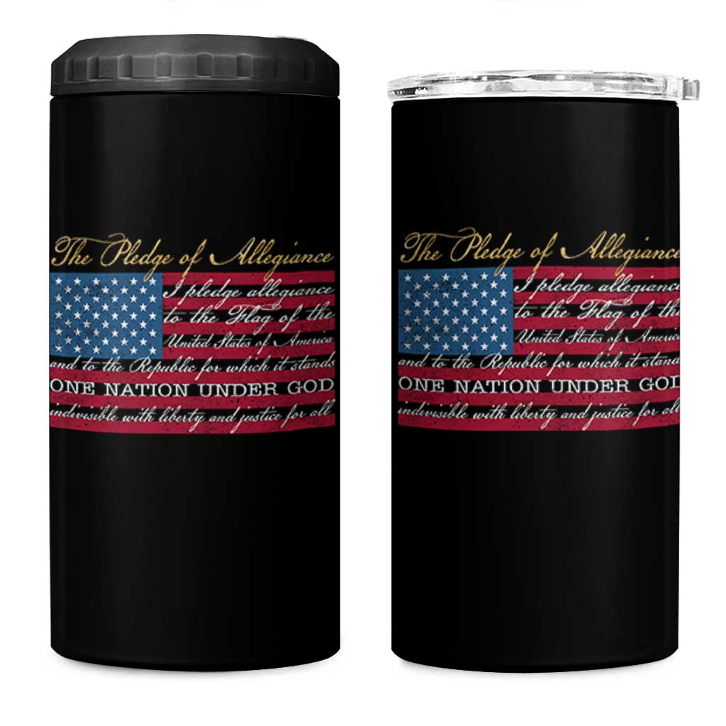 The Pledge of Allegiance 4 in 1 Can Cooler Tumbler US Military Veteran Patriotic American Flag
