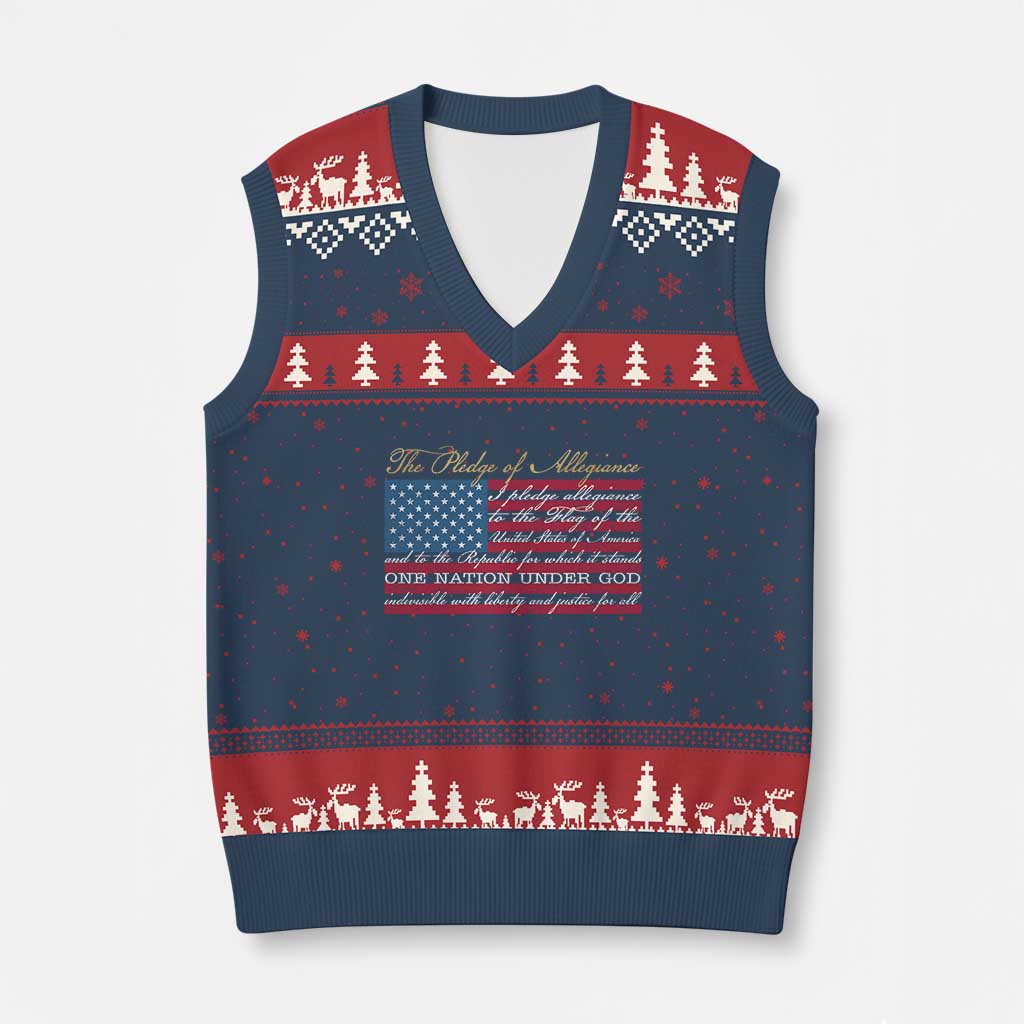 The Pledge of Allegiance V-Neck Knit Sweater Vest US Military Veteran Patriotic American Flag