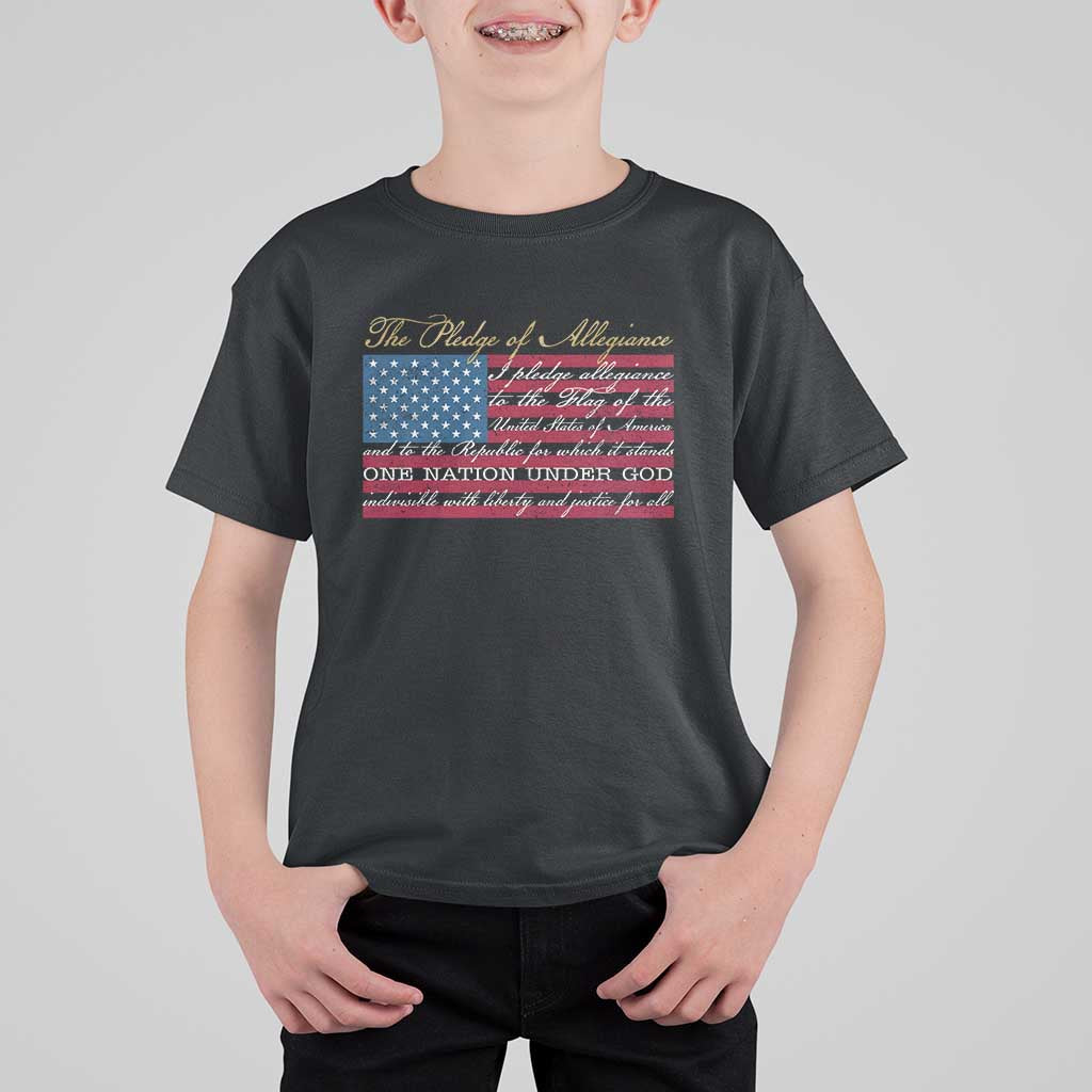 The Pledge of Allegiance T Shirt For Kid US Military Veteran Patriotic American Flag
