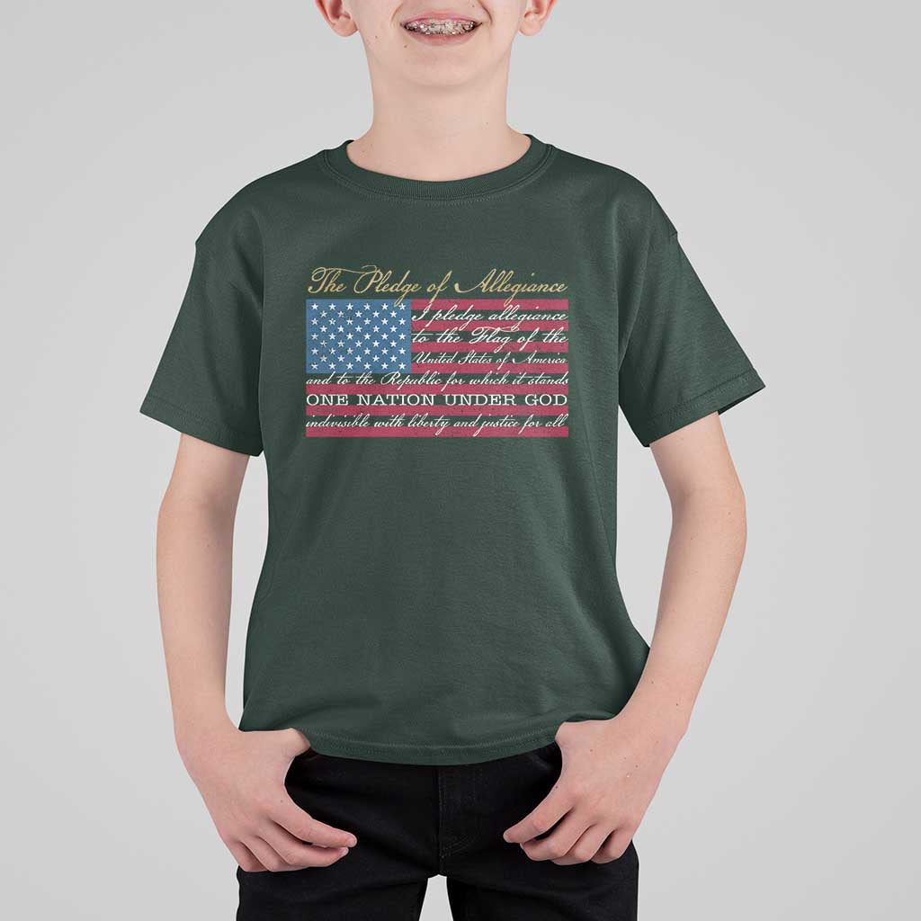 The Pledge of Allegiance T Shirt For Kid US Military Veteran Patriotic American Flag