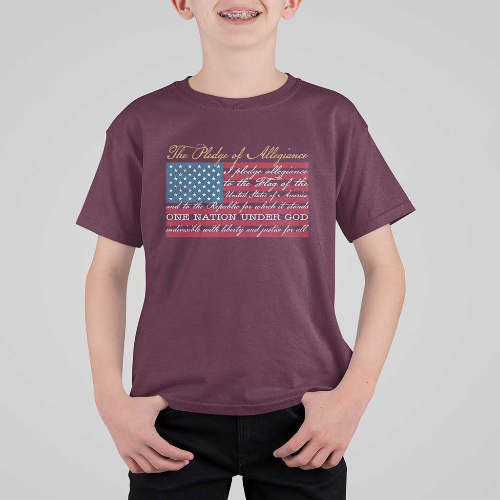 The Pledge of Allegiance T Shirt For Kid US Military Veteran Patriotic American Flag