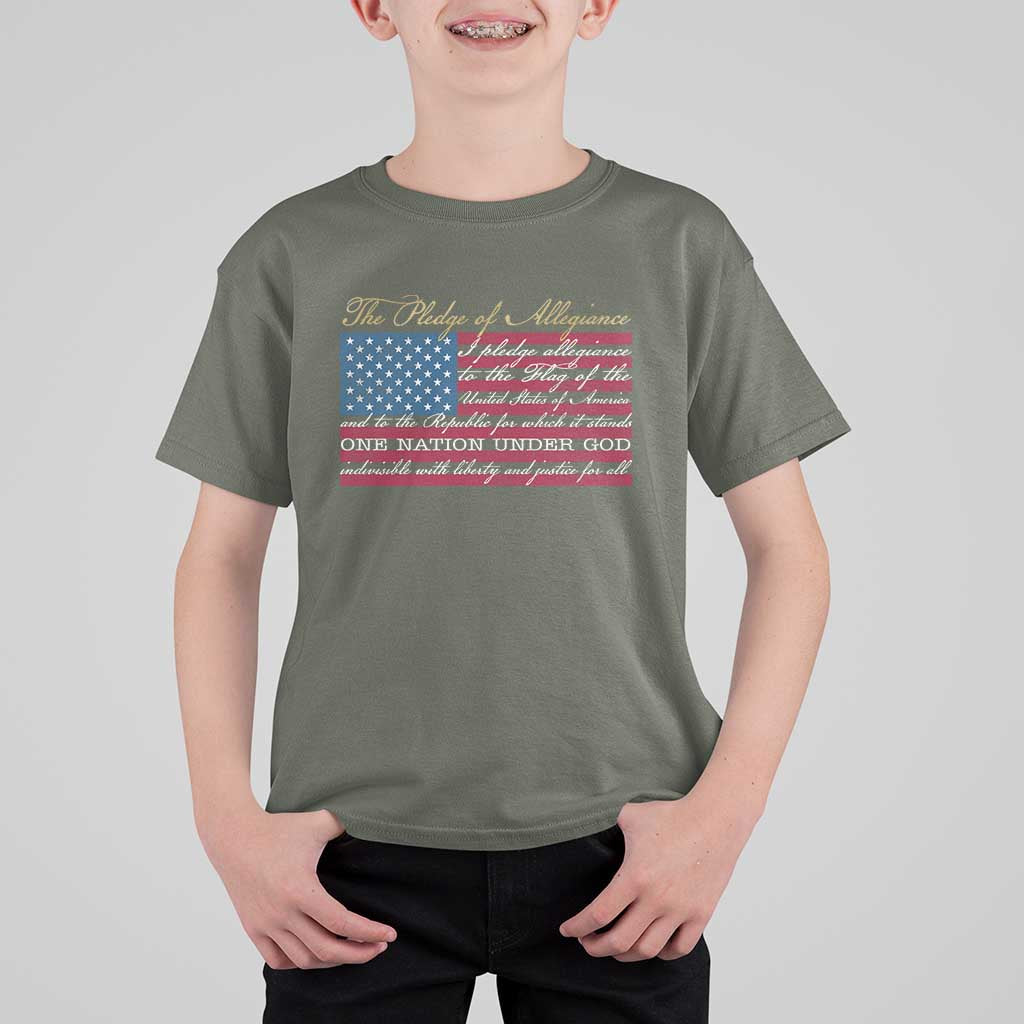 The Pledge of Allegiance T Shirt For Kid US Military Veteran Patriotic American Flag