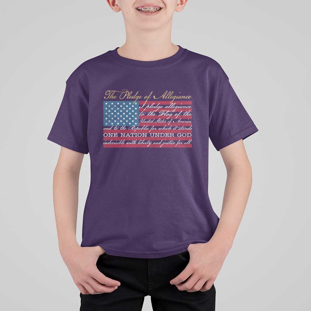 The Pledge of Allegiance T Shirt For Kid US Military Veteran Patriotic American Flag
