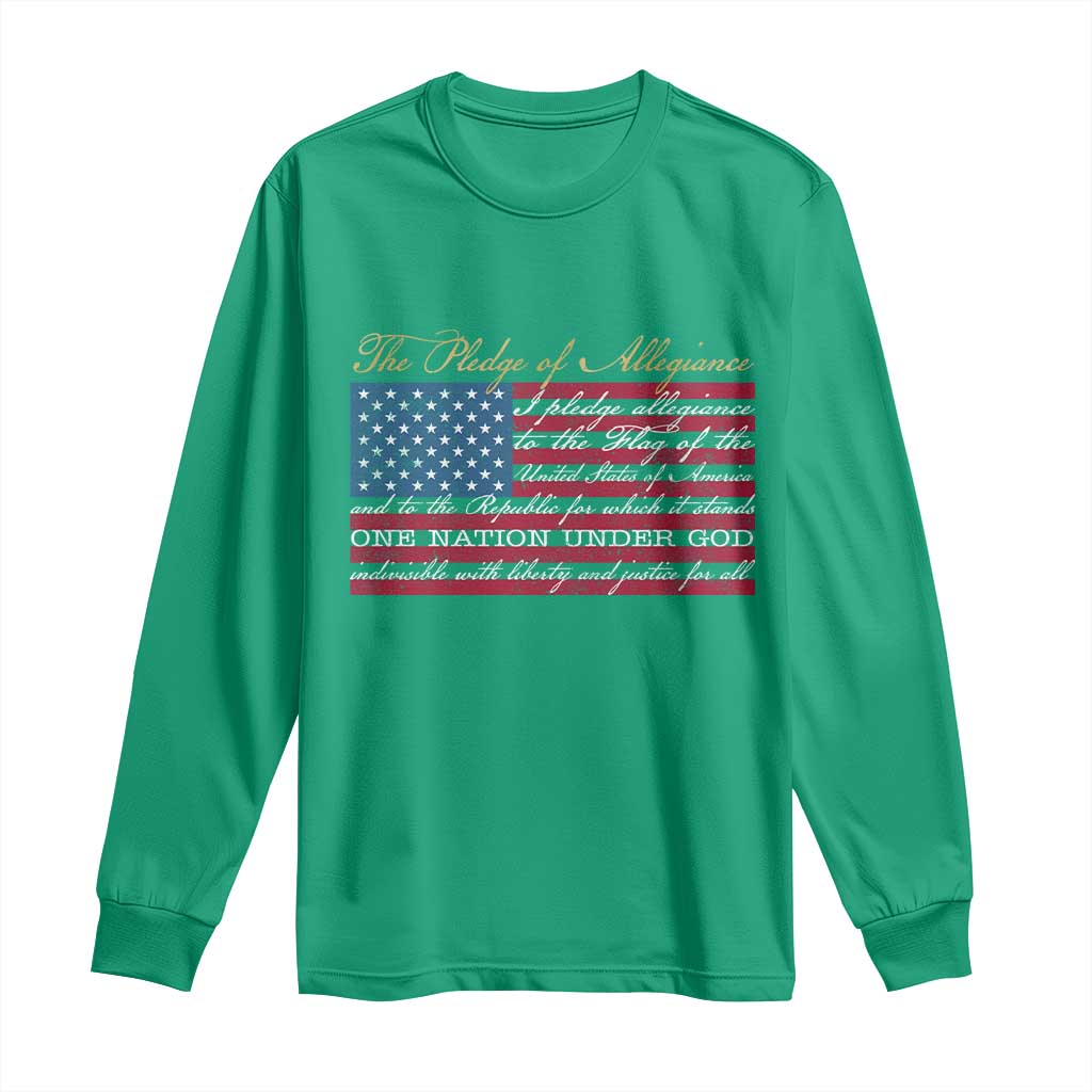 The Pledge of Allegiance Long Sleeve Shirt US Military Veteran Patriotic American Flag