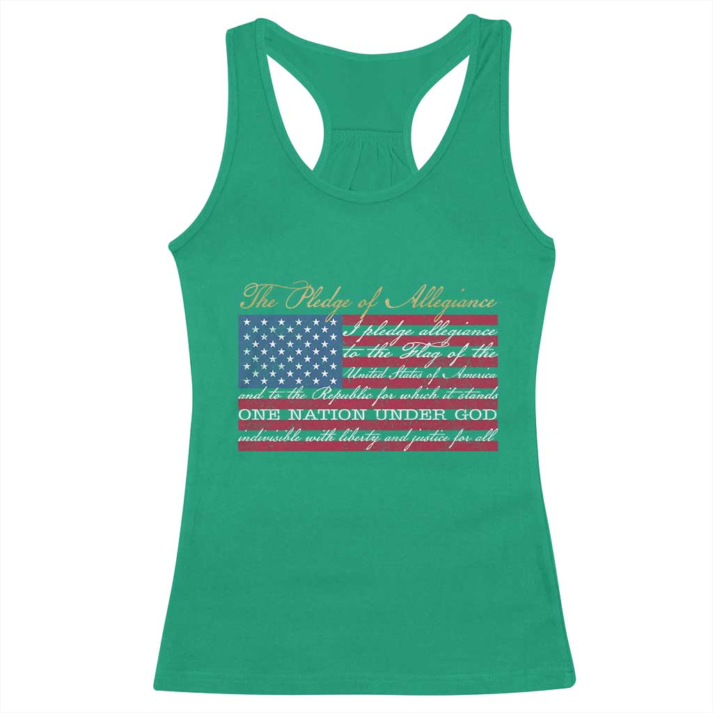 The Pledge of Allegiance Racerback Tank Top US Military Veteran Patriotic American Flag
