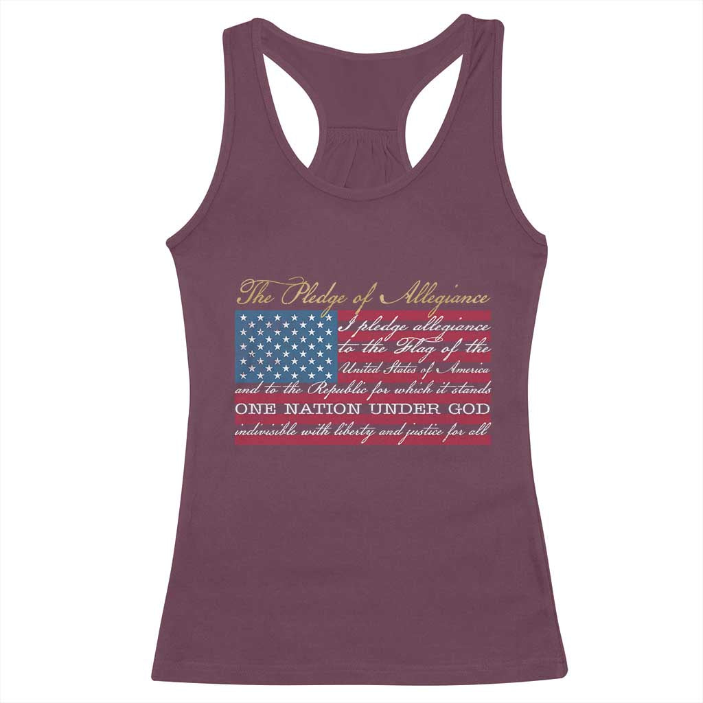 The Pledge of Allegiance Racerback Tank Top US Military Veteran Patriotic American Flag