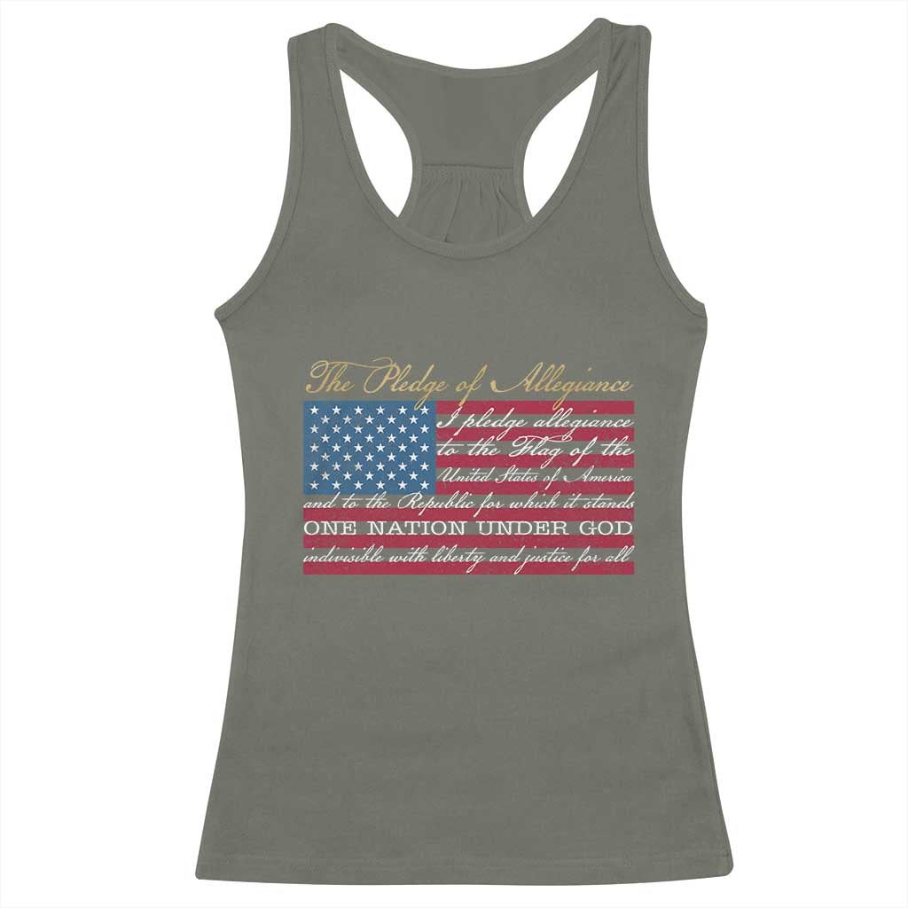 The Pledge of Allegiance Racerback Tank Top US Military Veteran Patriotic American Flag