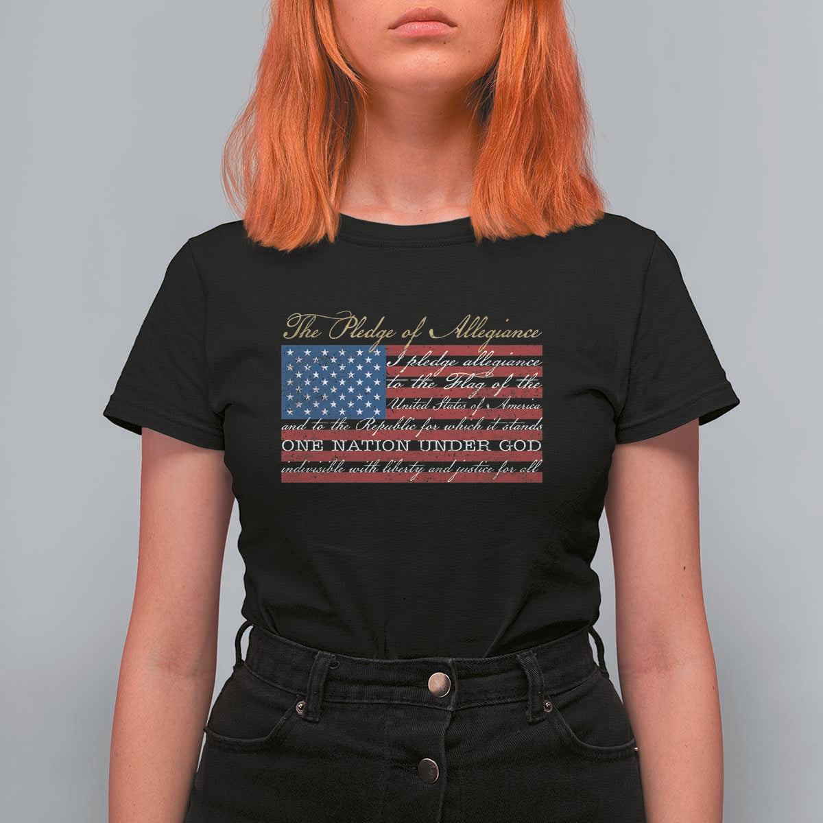 The Pledge of Allegiance T Shirt For Women US Military Veteran Patriotic American Flag