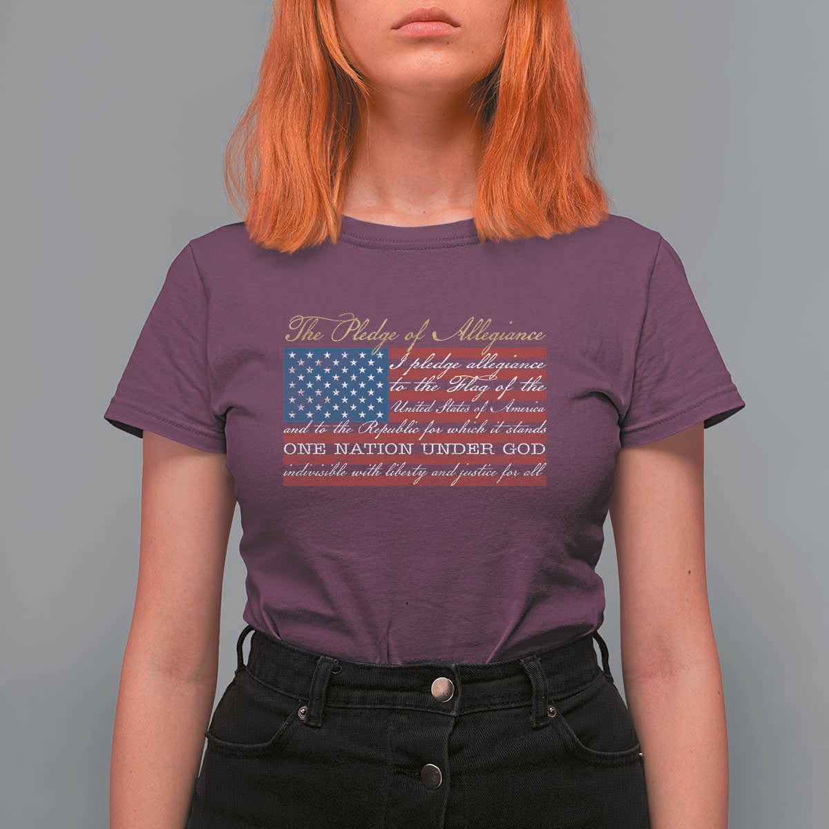 The Pledge of Allegiance T Shirt For Women US Military Veteran Patriotic American Flag