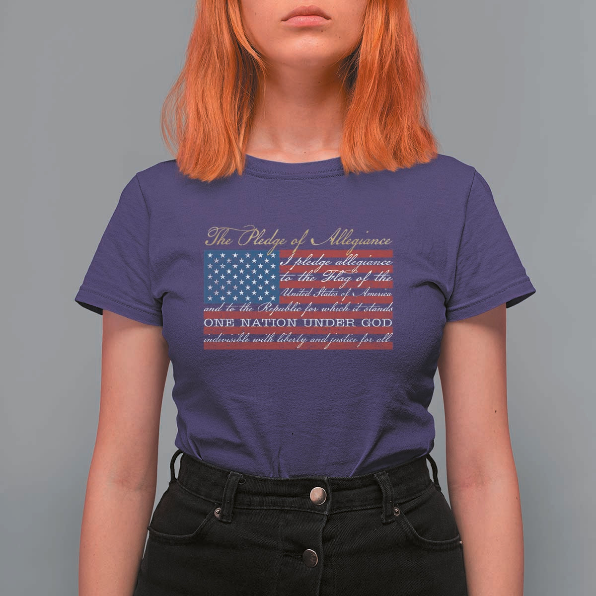 The Pledge of Allegiance T Shirt For Women US Military Veteran Patriotic American Flag