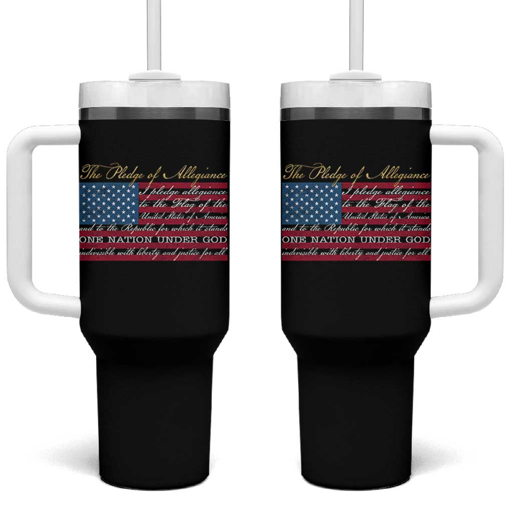 The Pledge of Allegiance Tumbler With Handle US Military Veteran Patriotic American Flag