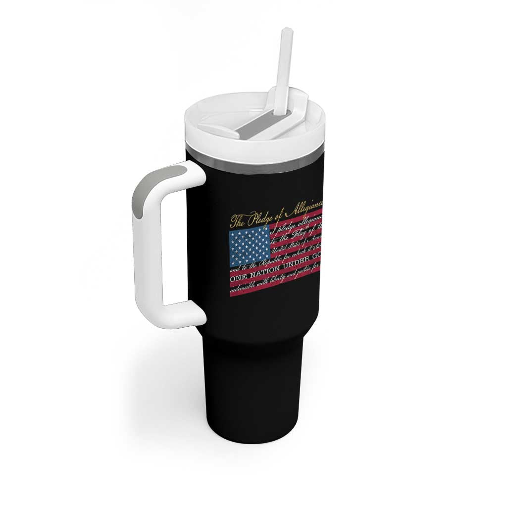 The Pledge of Allegiance Tumbler With Handle US Military Veteran Patriotic American Flag