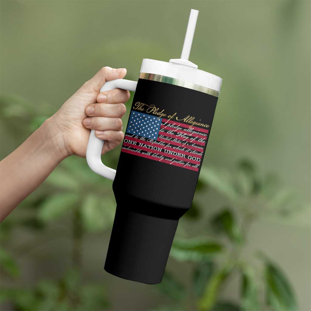 The Pledge of Allegiance Tumbler With Handle US Military Veteran Patriotic American Flag