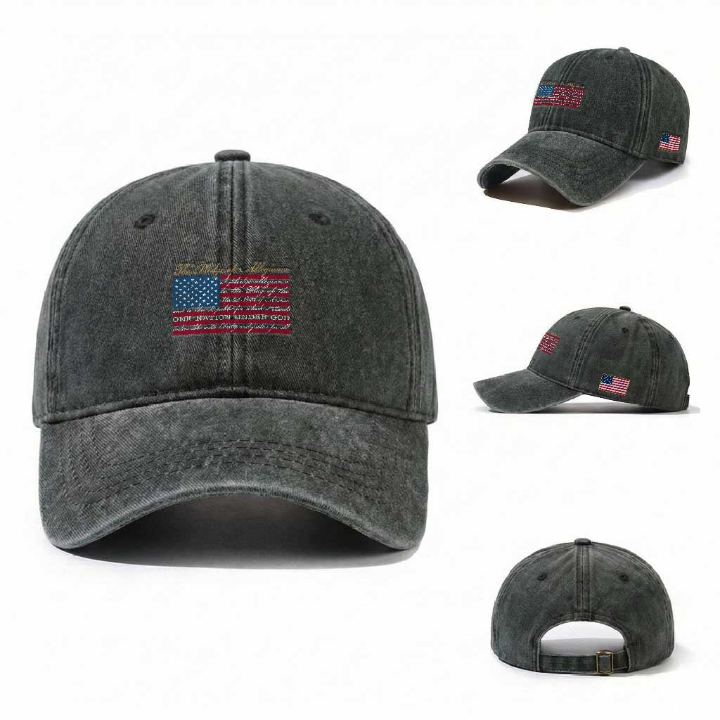 The Pledge of Allegiance Washed Cotton Baseball Cap US Military Veteran Patriotic American Flag