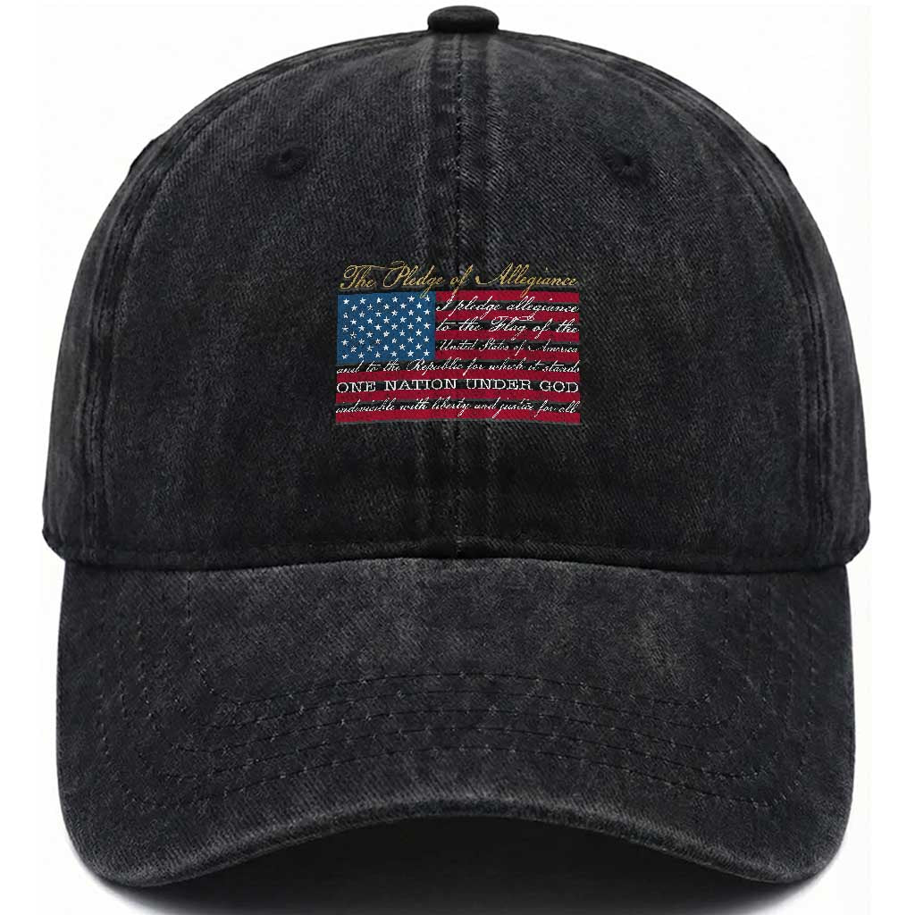 The Pledge of Allegiance Washed Cotton Baseball Cap US Military Veteran Patriotic American Flag
