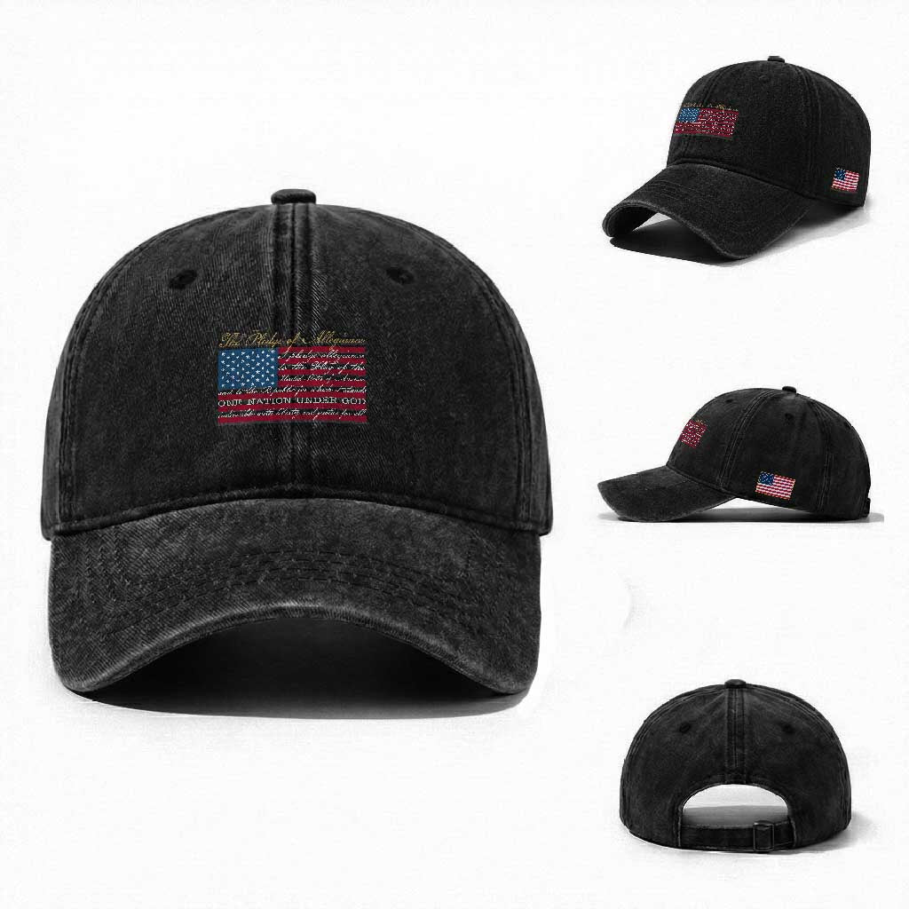 The Pledge of Allegiance Washed Cotton Baseball Cap US Military Veteran Patriotic American Flag