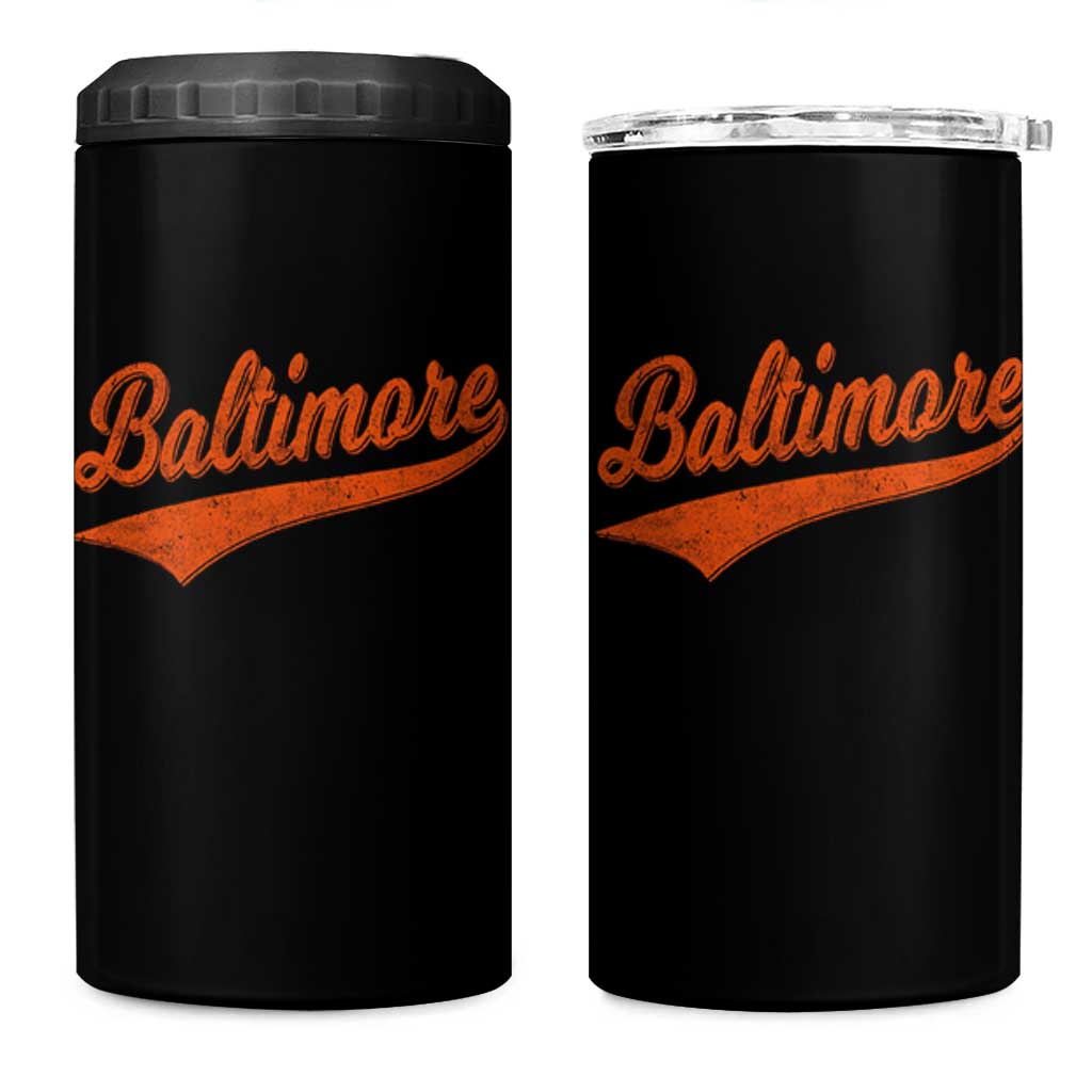 Baltimore Script Retro Baseball Sport Lovers City Pride 4 in 1 Can Cooler Tumbler