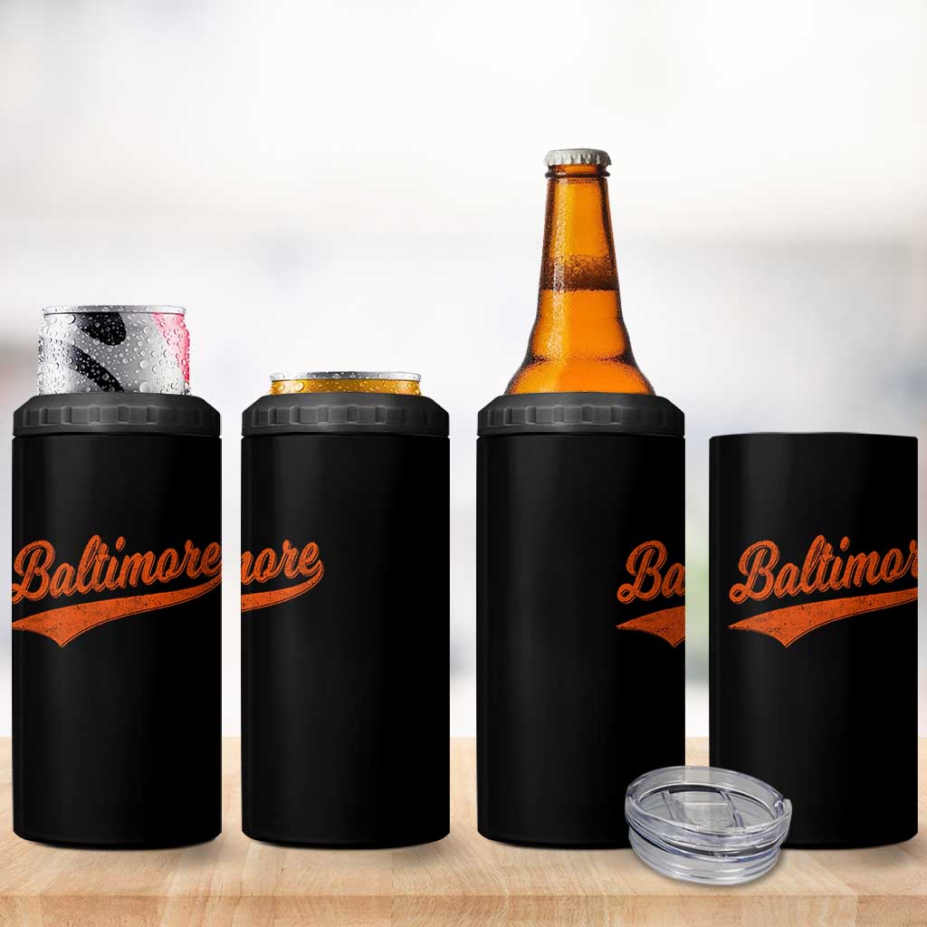 Baltimore Script Retro Baseball Sport Lovers City Pride 4 in 1 Can Cooler Tumbler