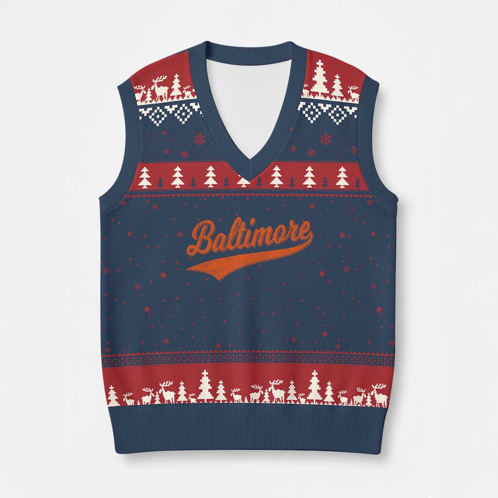 Baltimore Script Retro Baseball Sport Lovers City Pride V-Neck Knit Sweater Vest