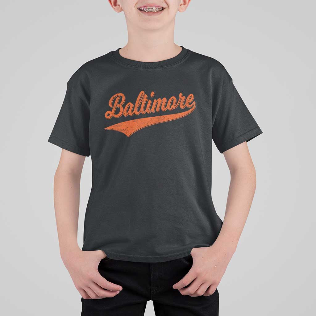Baltimore Script Retro Baseball Sport Lovers City Pride T Shirt For Kid
