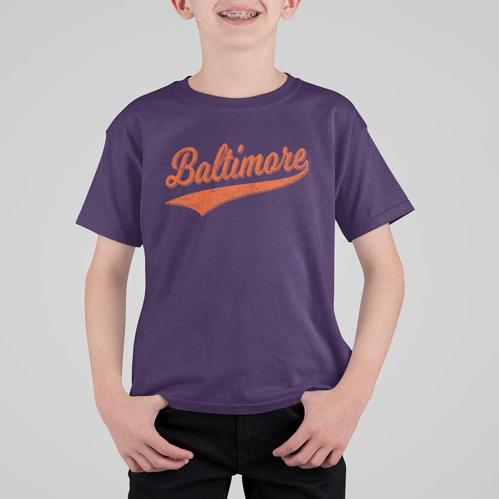 Baltimore Script Retro Baseball Sport Lovers City Pride T Shirt For Kid