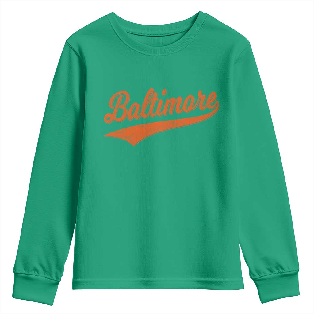 Baltimore Script Retro Baseball Sport Lovers City Pride Youth Sweatshirt