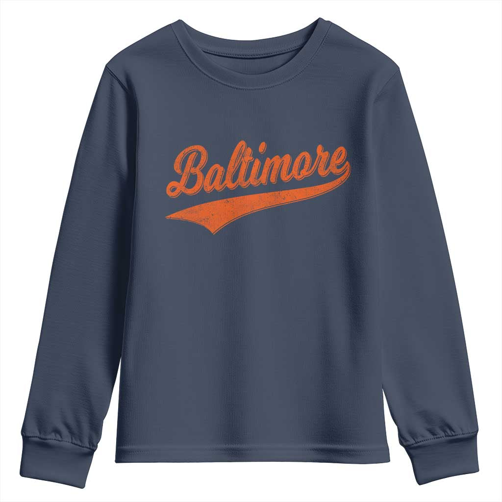 Baltimore Script Retro Baseball Sport Lovers City Pride Youth Sweatshirt