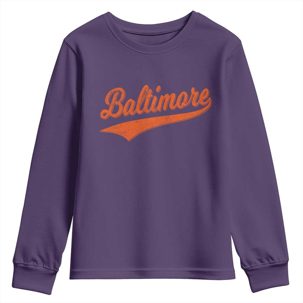 Baltimore Script Retro Baseball Sport Lovers City Pride Youth Sweatshirt